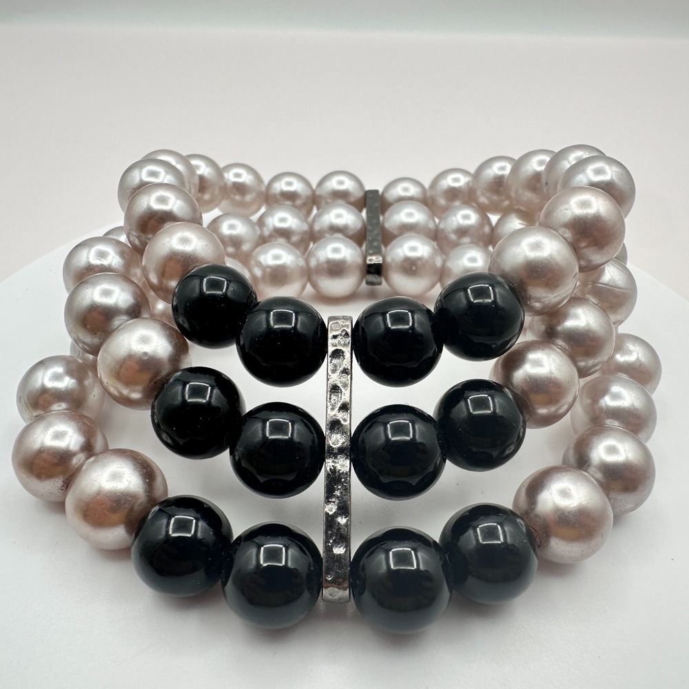 Vintage Y2K Silver-Tone Multi Strand Faux Pearl Bracelet Women's Jewelry
